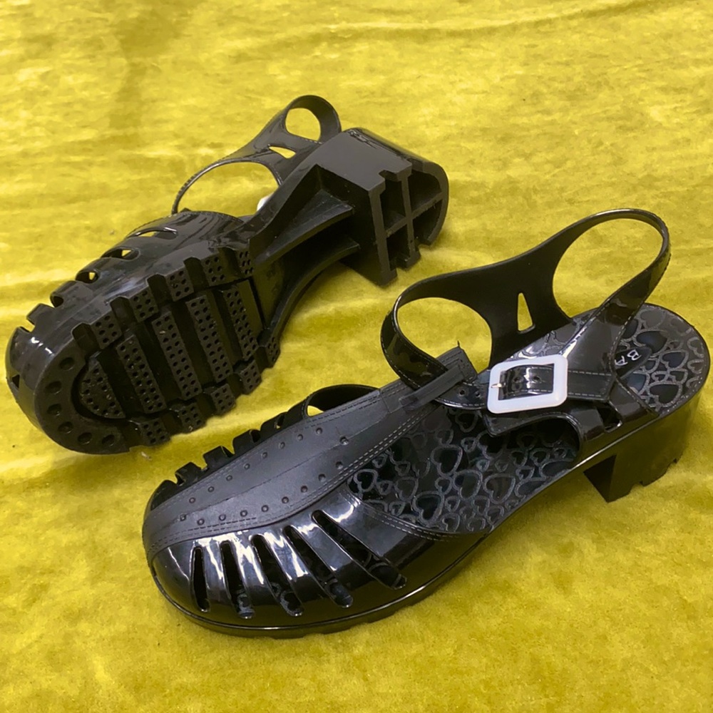 Black heeled jellies size 10